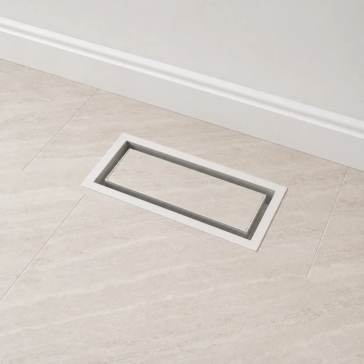 White floor matching vent cover installed with matching flooring