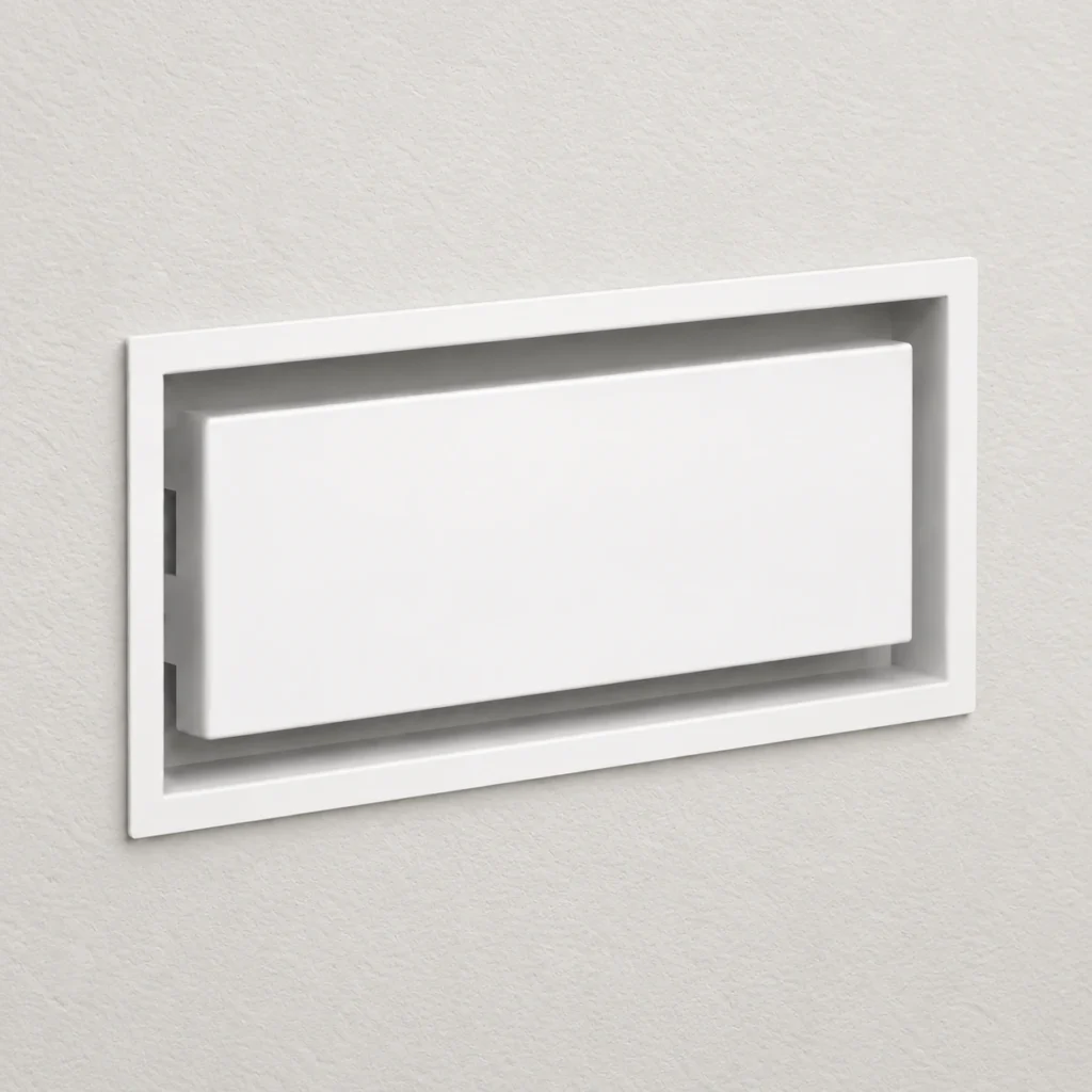 White rectangular wall vent cover with a solid center panel